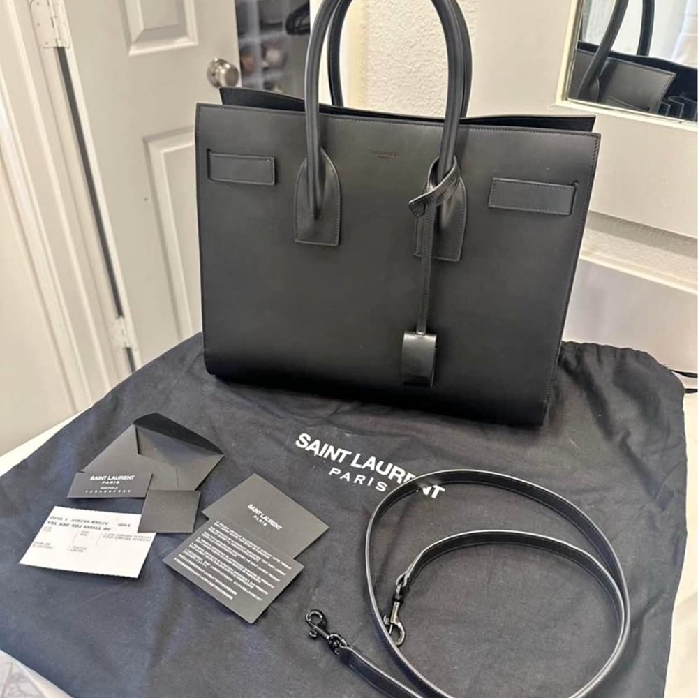Saint Laurent Black Leather Tote Bag
